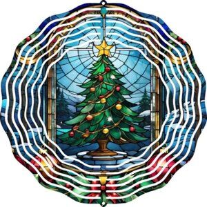 Handmade Christmas Stained Glass 10" Wind Spinner